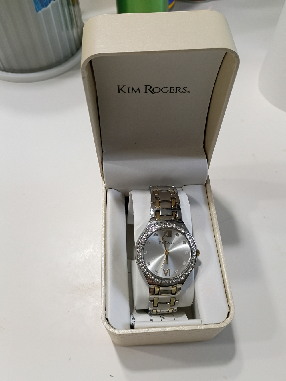 Kim Rogers Silver and Gold Women's Crystal Accent Watch